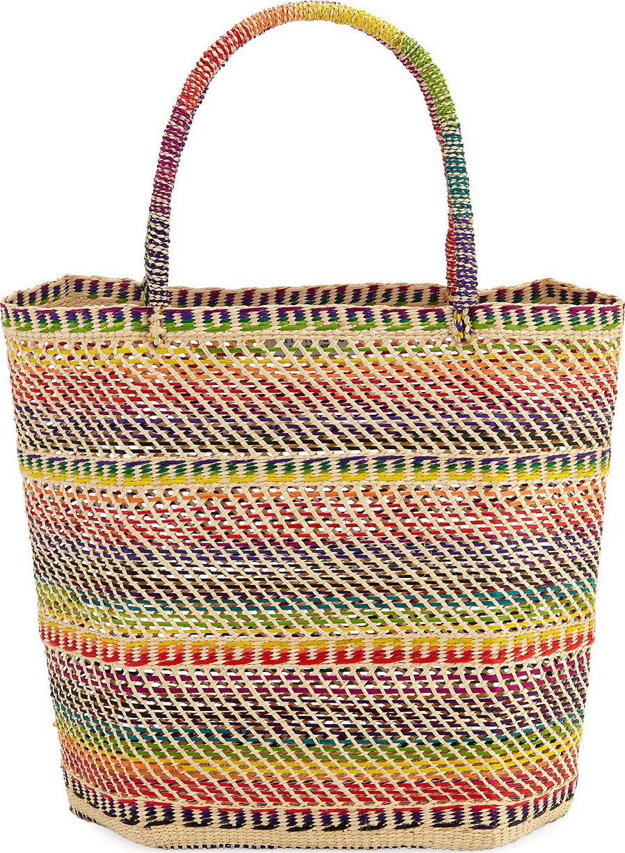 Sensi Studio Rainbow Woven Straw Tote Bag