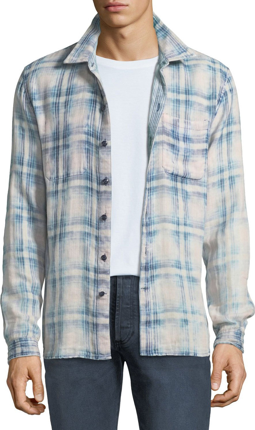 John Varvatos Men's Reversible Plaid/Pinstripe Sport Shirt