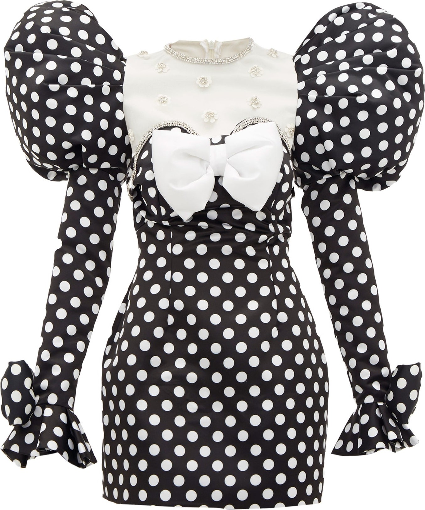 Richard Quinn Puff-shoulder crystal-trim polka dot-print dress