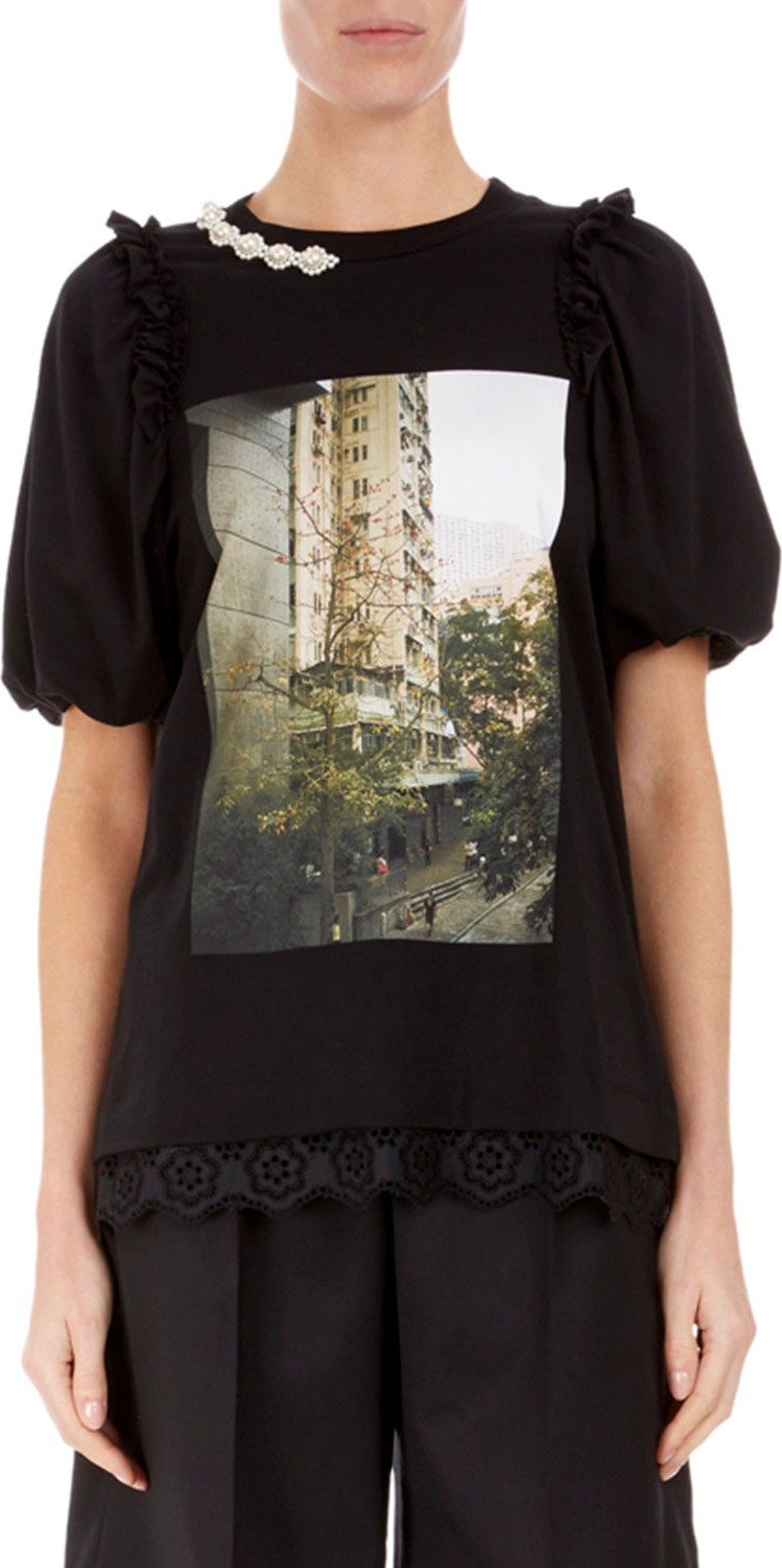 Simone Rocha Short-Sleeve Pearl-Neck T-Shirt