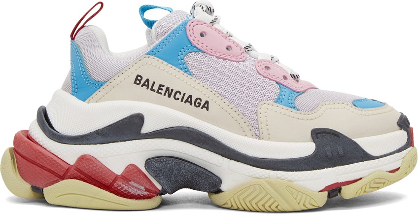 Balenciaga White & Blue Triple S Sneakers