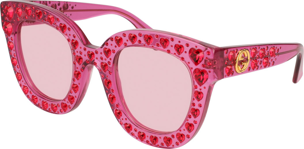 Gucci Cat-Eye Crystal-Heart Acetate Sunglasses