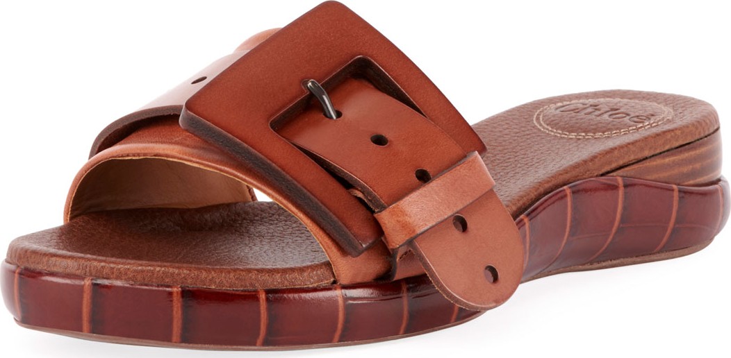 Chloe Willy Leather Buckle Slide Sandals