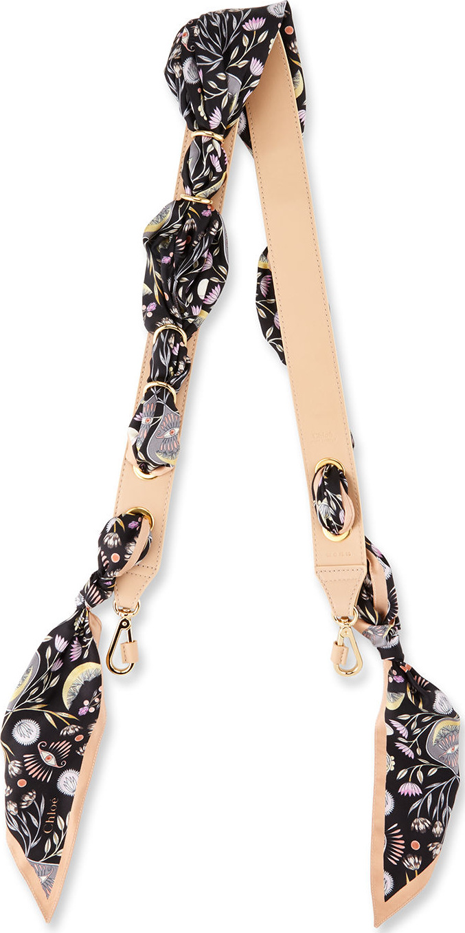 Chloe Silk & Leather Artistic Print  Shoulder Strap For Handbag