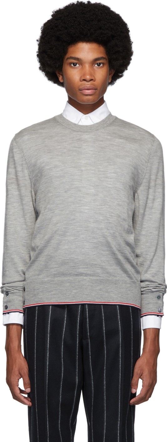 Thom Browne Grey Classic Crewneck Sweater