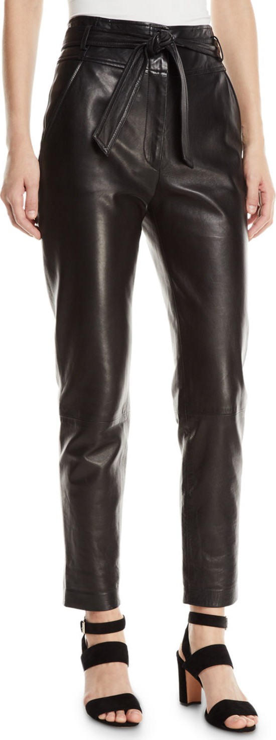 Veronica Beard Faxon Leather Tie-Waist Pants