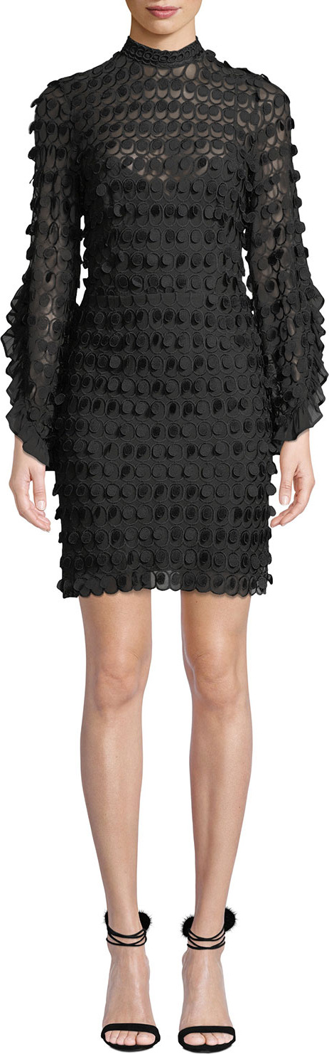 Talulah Mellifluous Long-Sleeve 3-D Circle-Embroidered Body-con Mini Dress