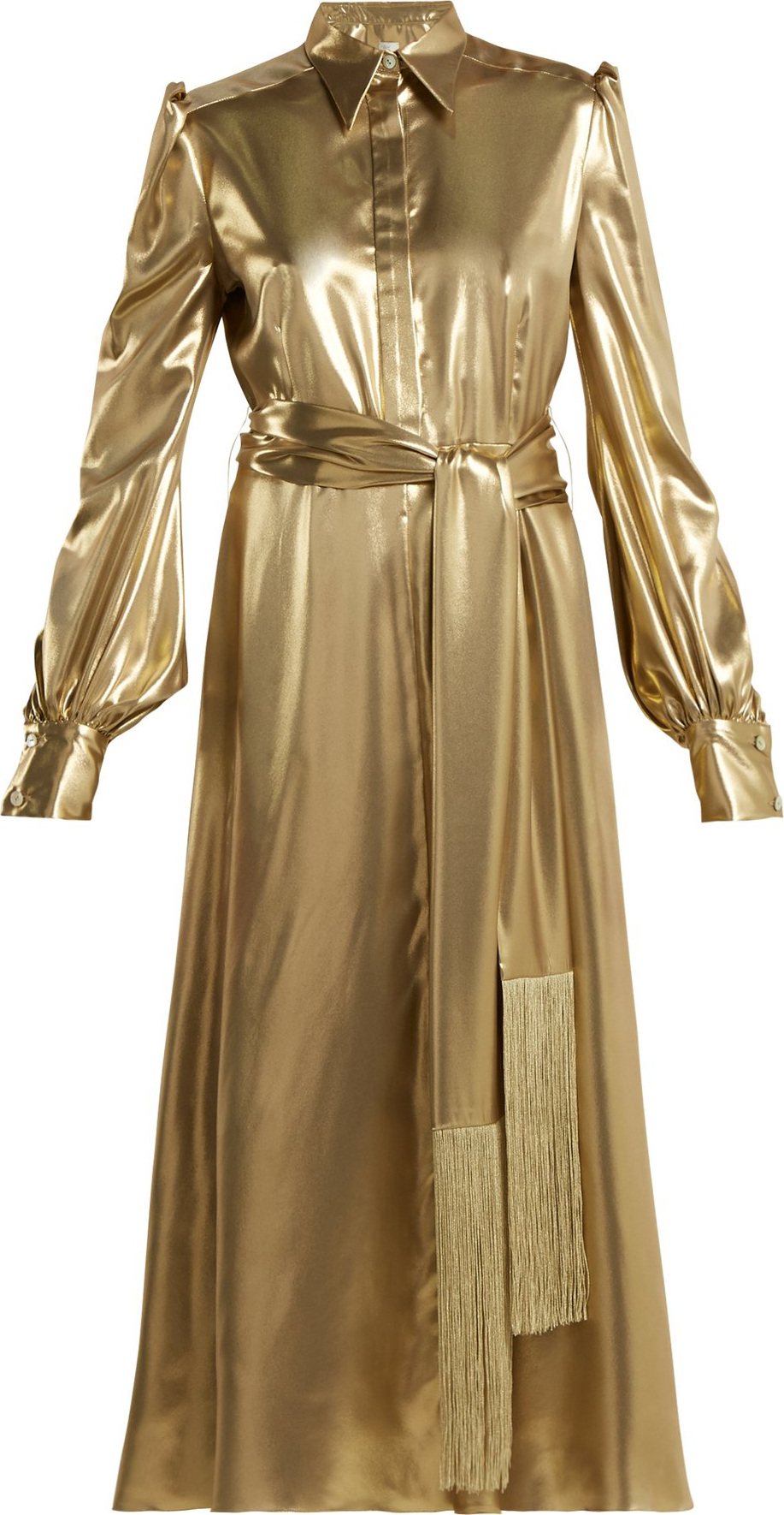 Hillier Bartley Belted metallic silk-satin dress