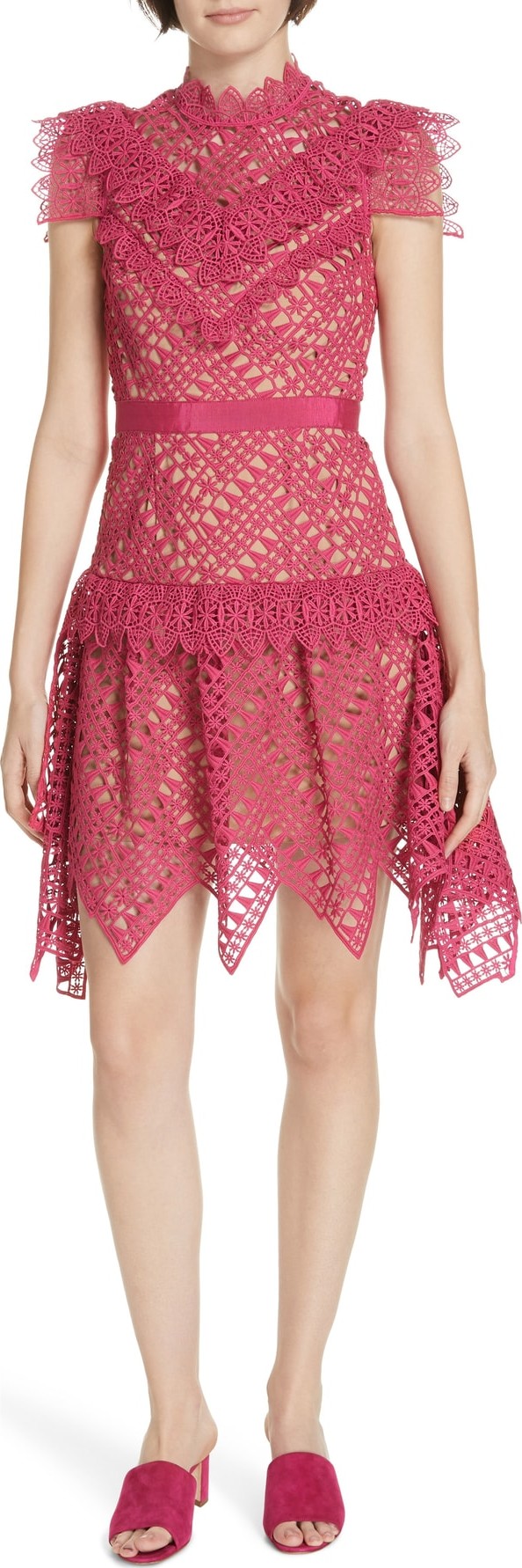 Self Portrait Lace Handkerchief Hem Minidress