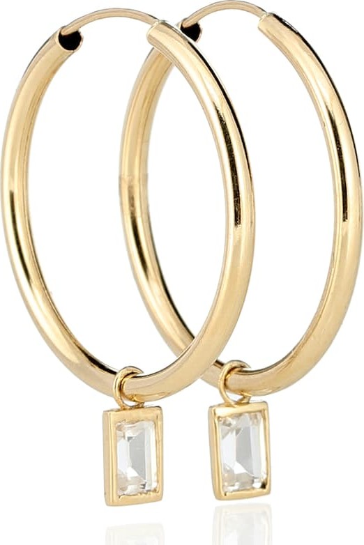 Loren Stewart Baguette Charm 14kt gold and topaz hoop earrings