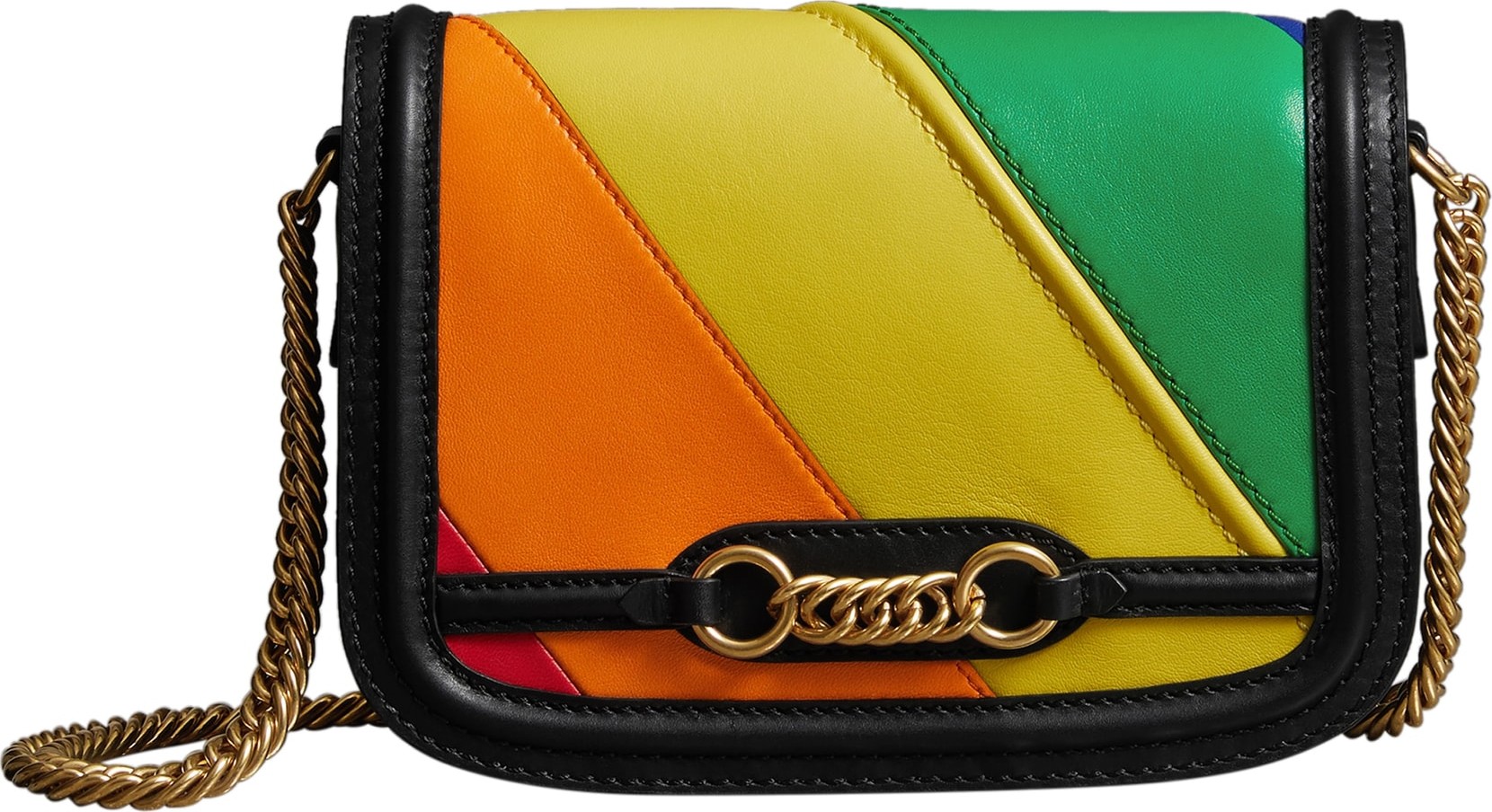 Burberry London England Rainbow Stripe Link Flap Leather Crossbody Bag