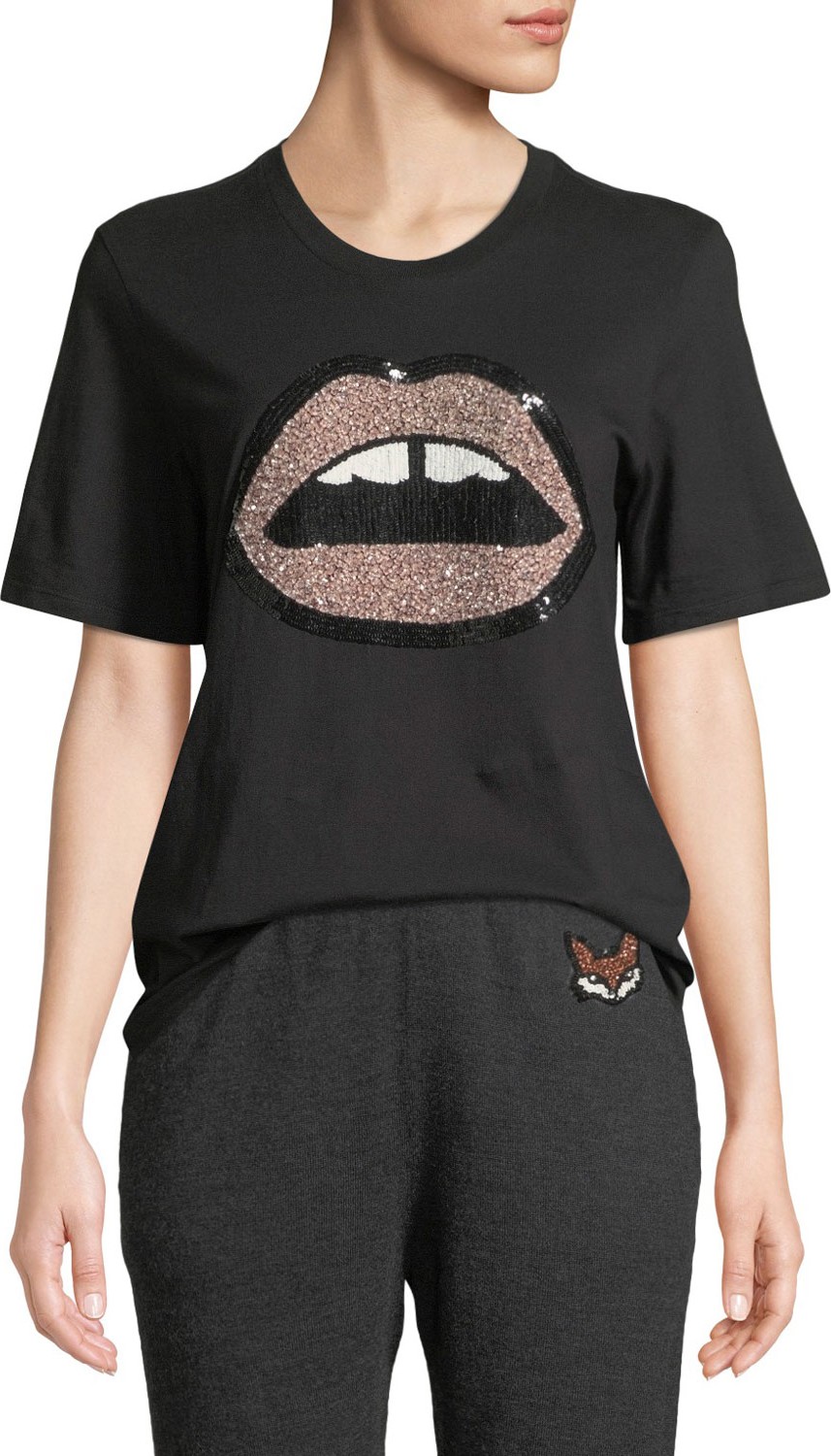 Markus Lupfer Alex Sequin Lara Lip Scoop-Neck Tee