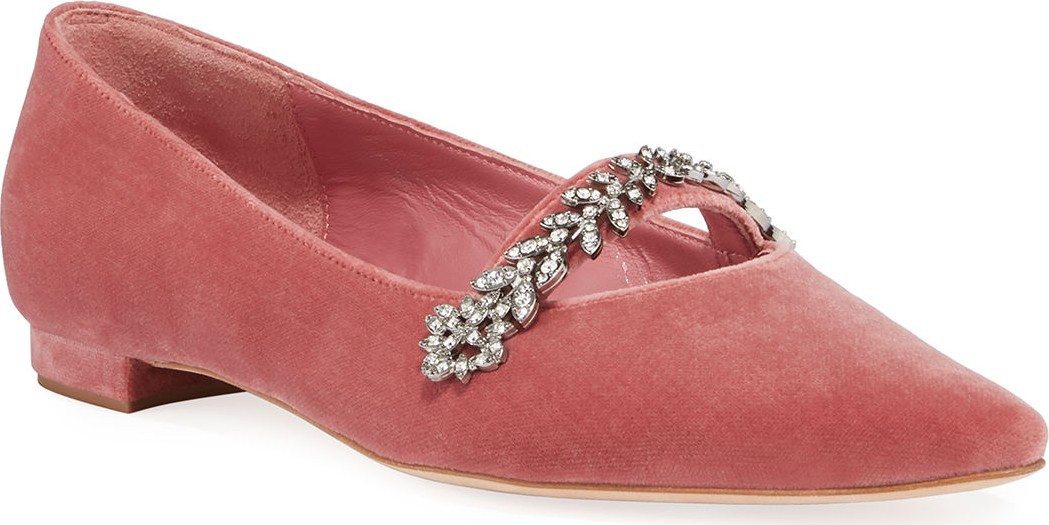 Manolo Blahnik Putini Velvet Ballet Flats with Crystal Strap