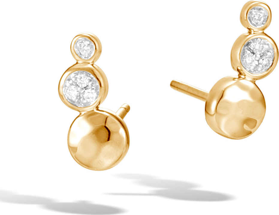 John Hardy 18k Gold Dot Hammered Diamond Stud Earrings