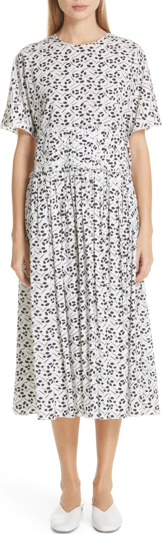 Sara Lanzi Gathered Waist Mulberry Print Midi Dress
