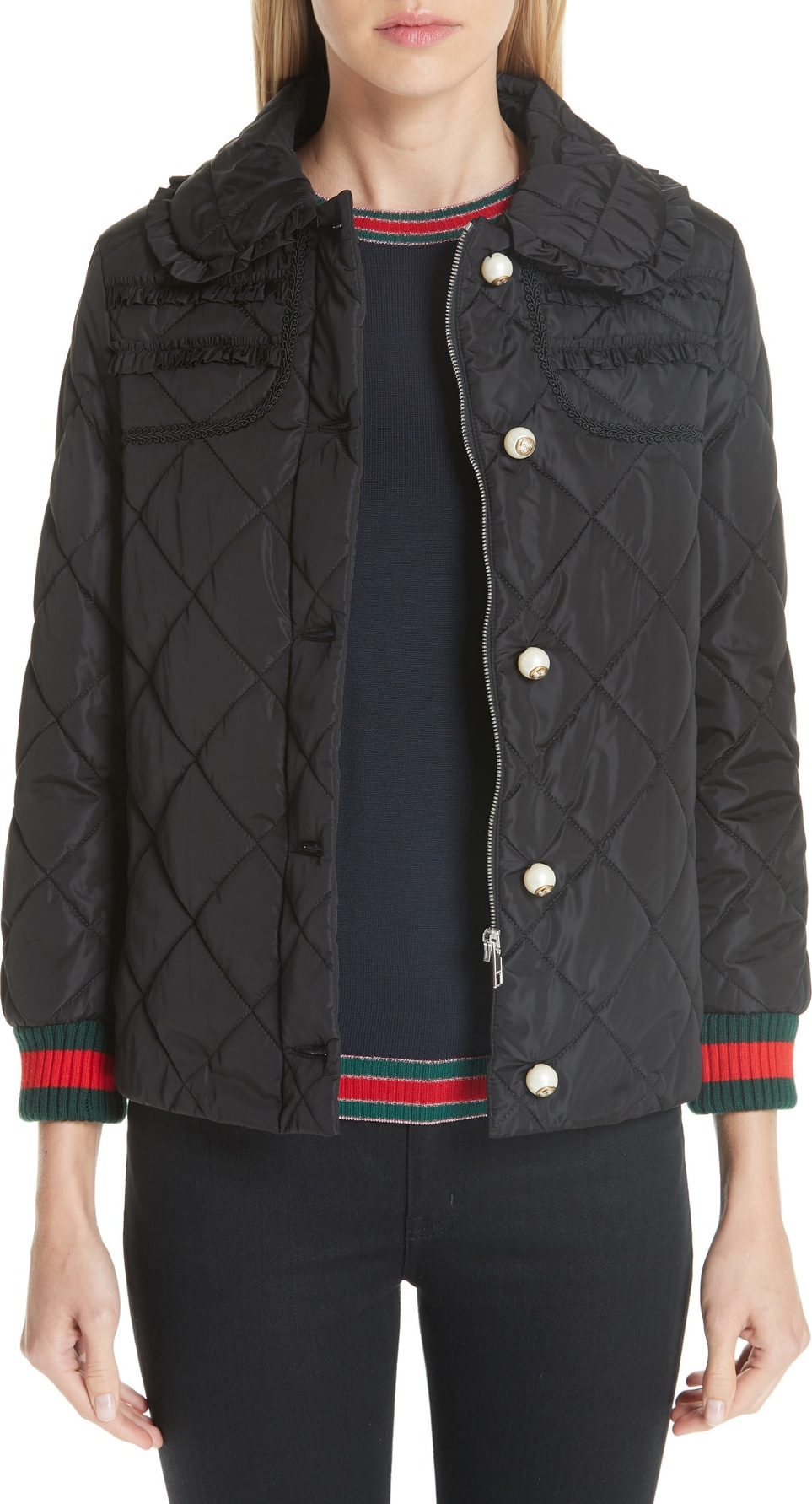 Gucci Ruffle Trim Quilted Caban