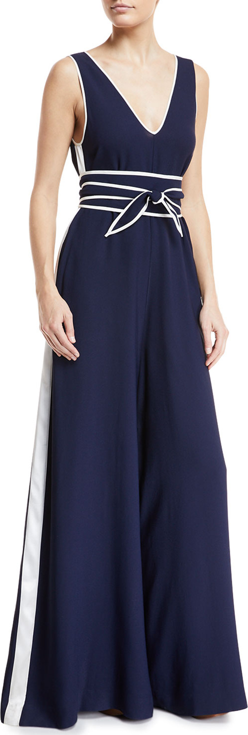 DIANE von FURSTENBERG V-Neck Sleeveless Wide-Leg Jumpsuit