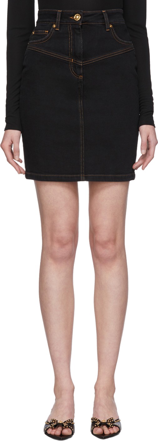 Versace Black Denim High-Waisted Skirt