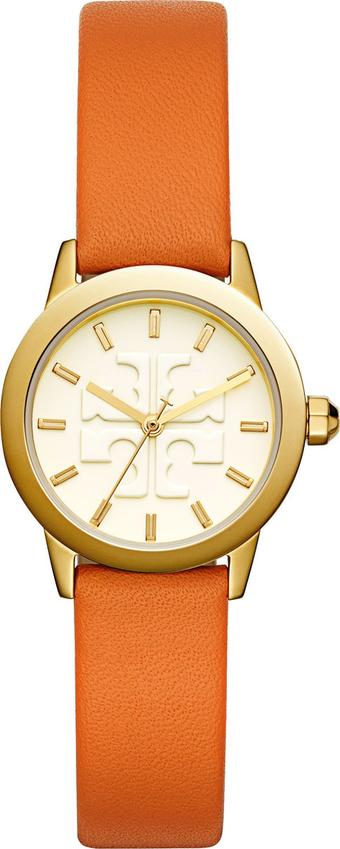 Tory Burch The Gigi Golden Watch with Orange Leather Strap