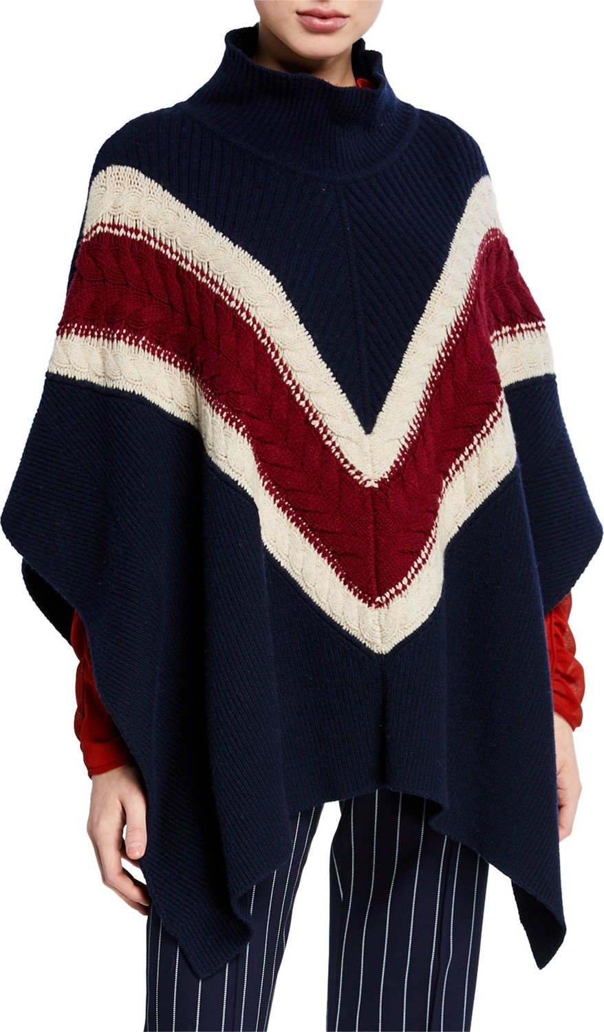 See By Chloé Cable-Knit Wool Chevron Poncho