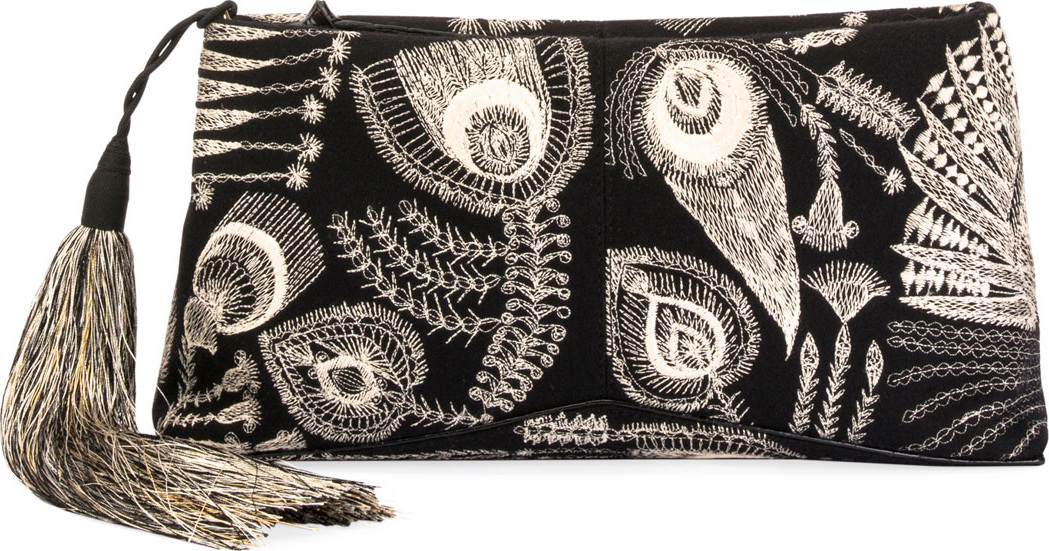 Dries Van Noten Felted Wool Zip Clutch Bag with Tassel