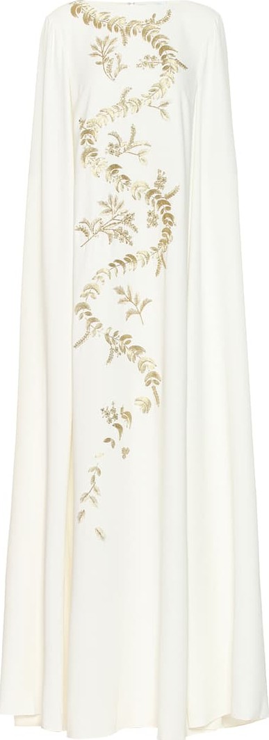 Oscar De La Renta Embroidered silk crêpe de chine gown
