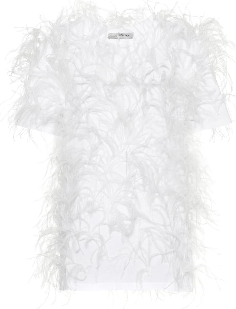 Valentino Feather-trimmed cotton top