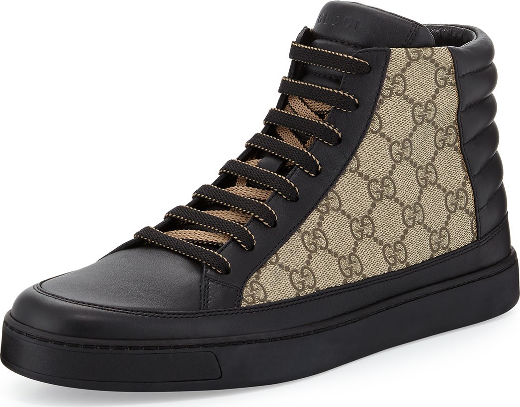 Gucci Men's Common Leather High-Top Sneakers, Black/Beige