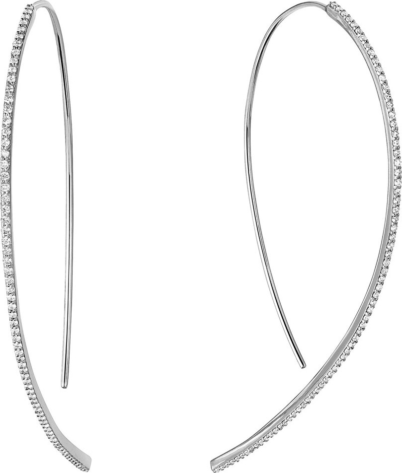 Lana 14k White Gold Skinny Hooked Diamond Hoop Earrings