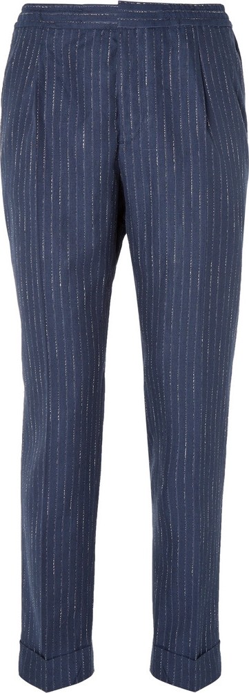 Officine Générale Navy Tapered Pinstriped Woven Suit Trousers