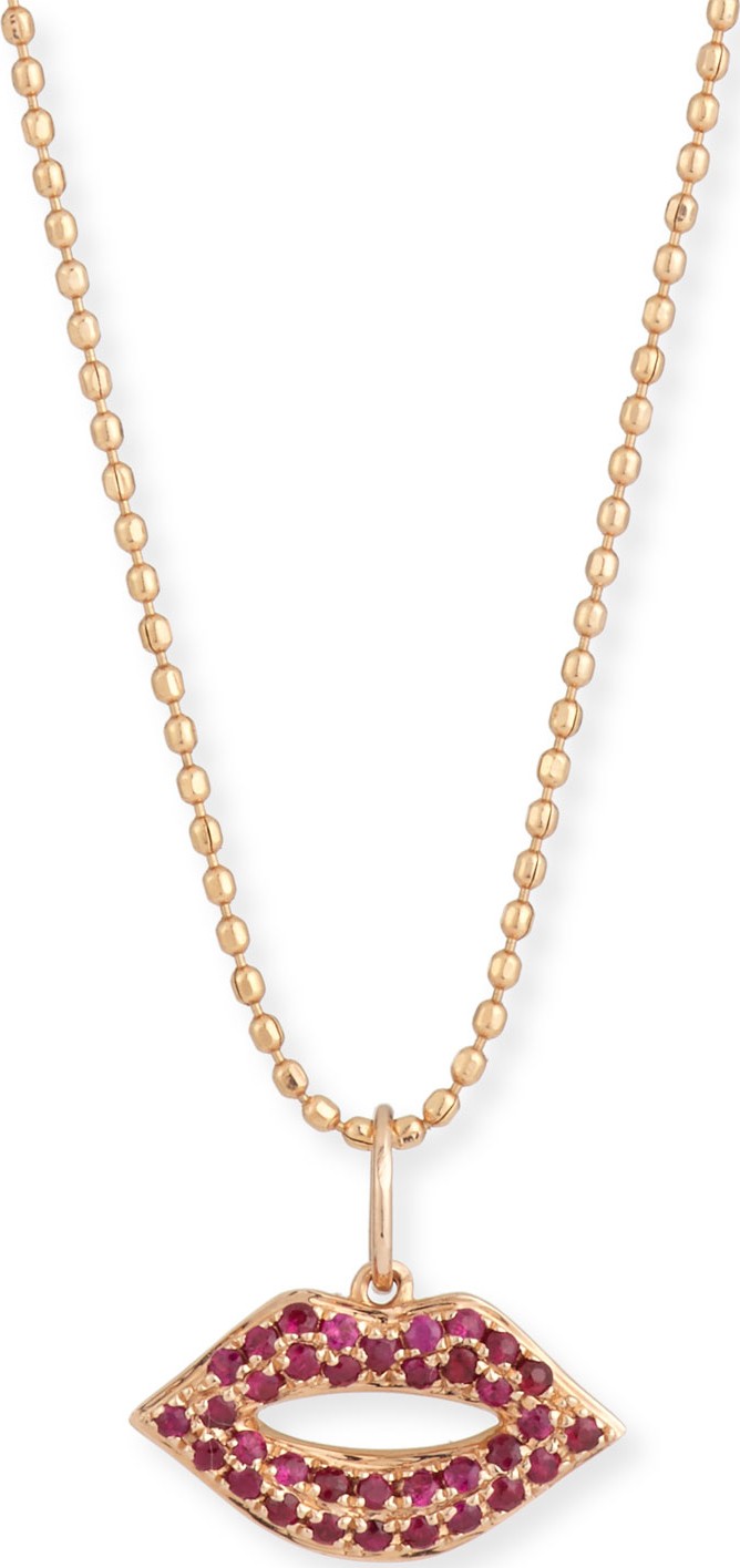 Sydney Evan 14k Gold Ruby Lips Pendant Necklace  Small