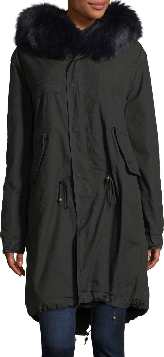 Mr&Mrs Italy Hooded Button-Front Parka Coat with Fox Fur