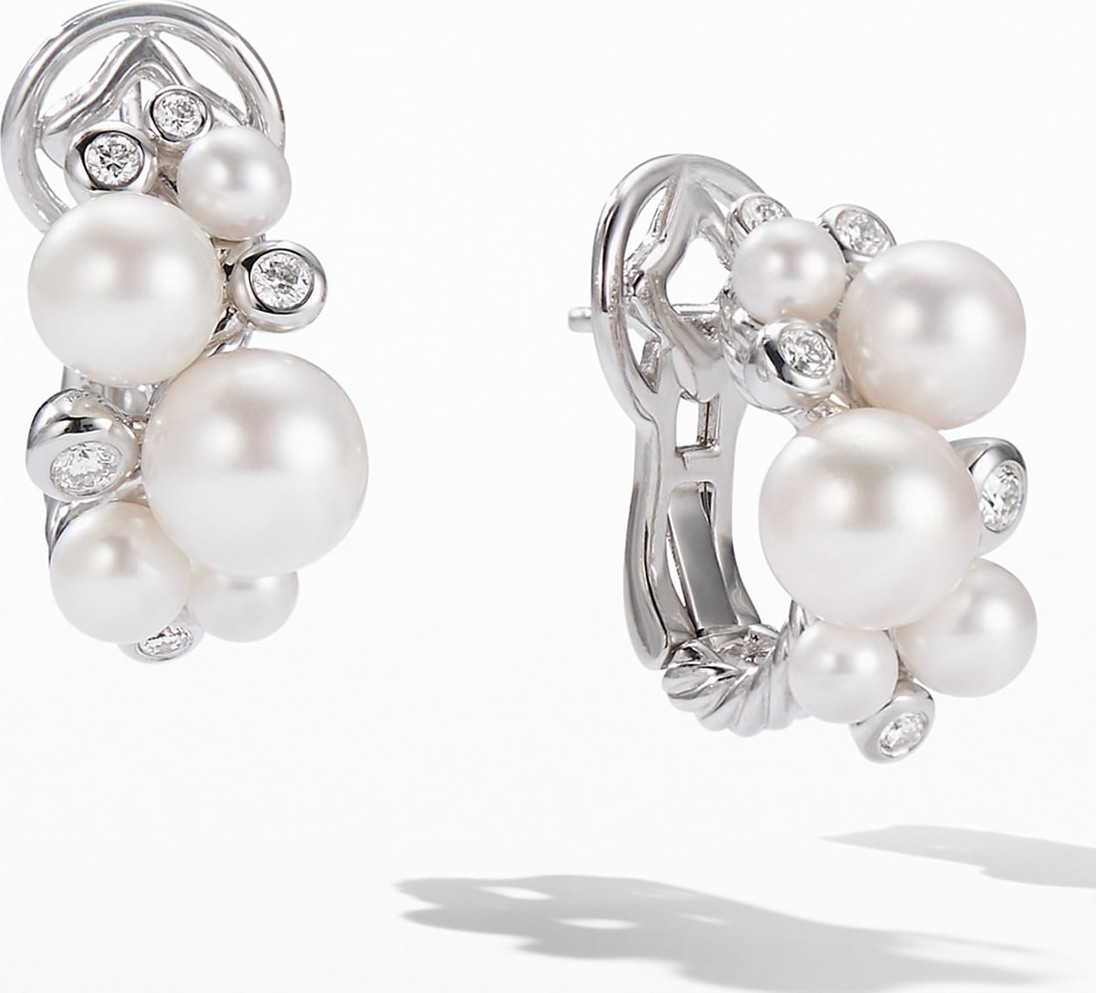 David Yurman Pearl & Diamond Cluster Earrings