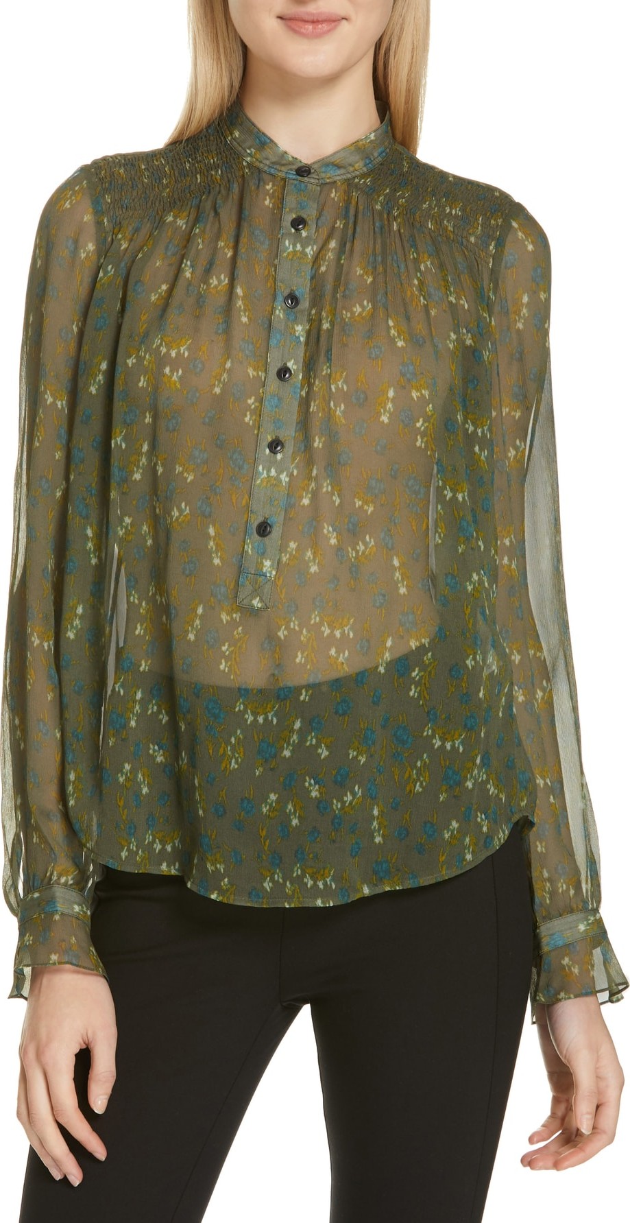 Rag & Bone Susan Floral Print Silk Blouse