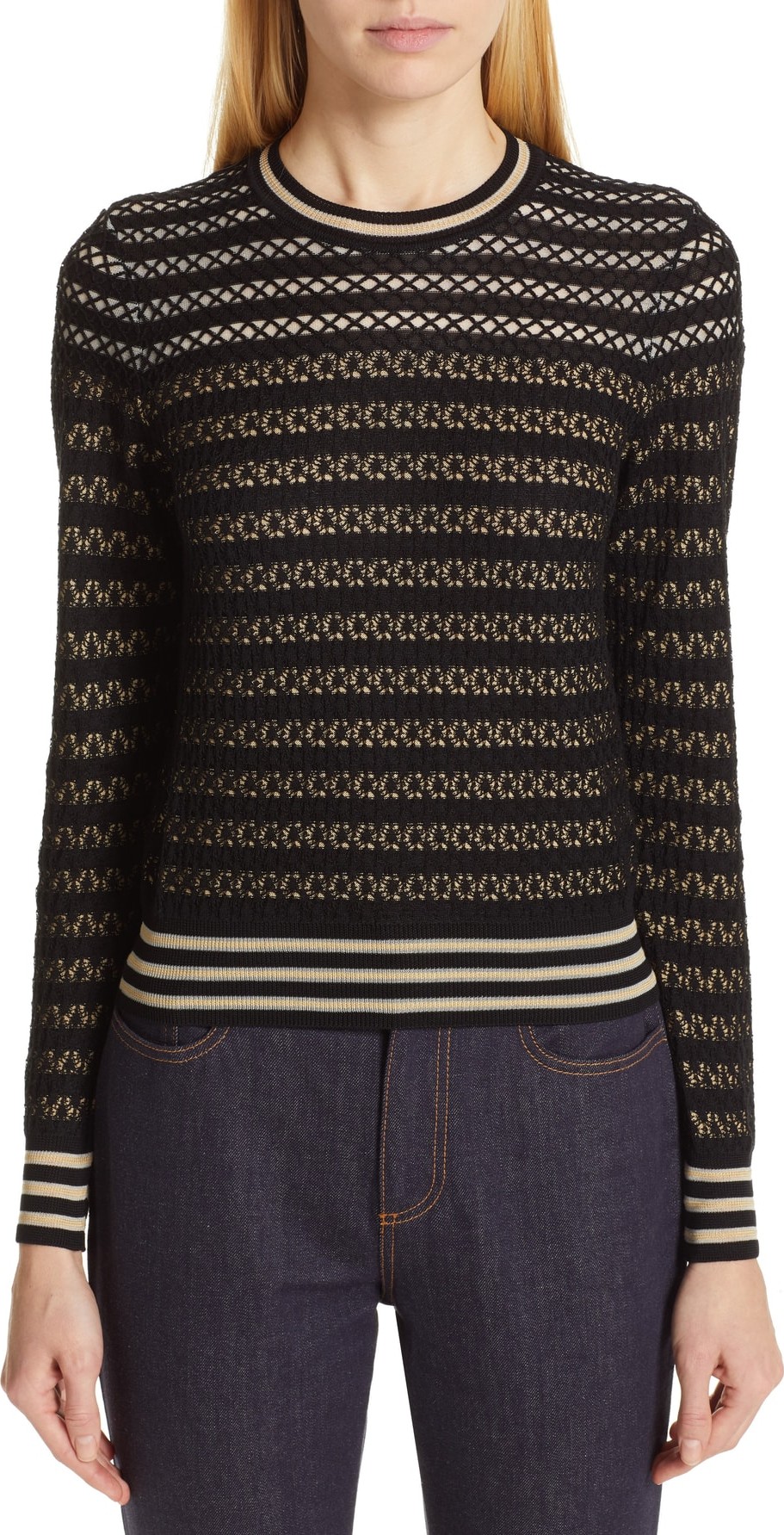 Fendi Stripe Lace Silk Blend Sweater