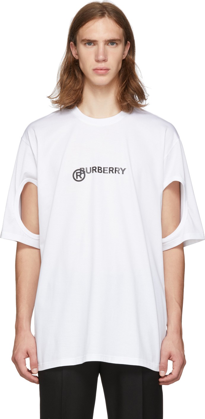 Burberry London England White Logo Cut-Out T-Shirt
