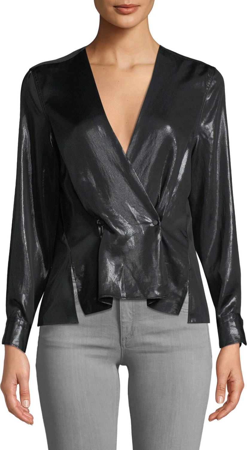 Rag & Bone Debbie Coated Long-Sleeve Draped Top