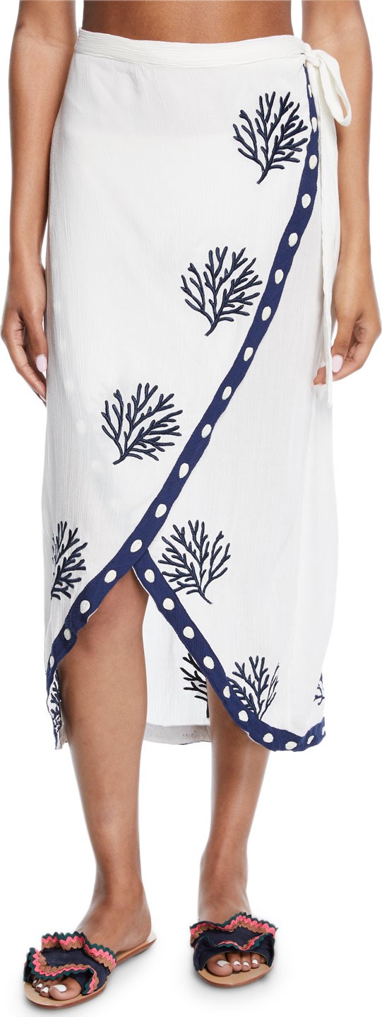 Letarte Coral Embroidered Wrap Coverup Skirt