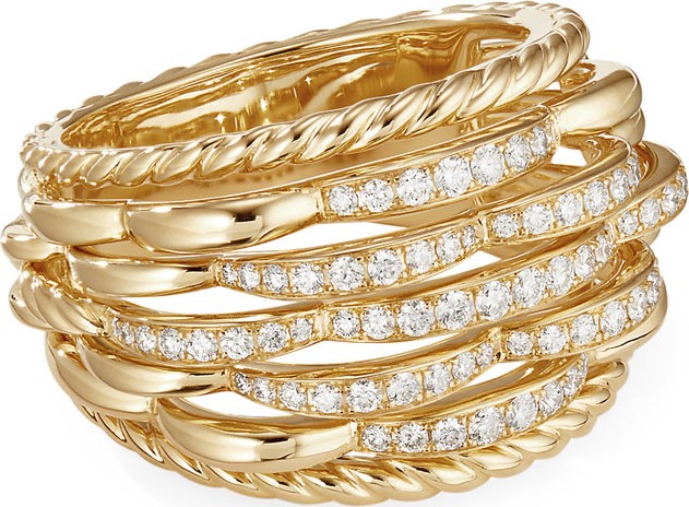 David Yurman Tides 18k Gold Woven Diamond Ring, Size 7