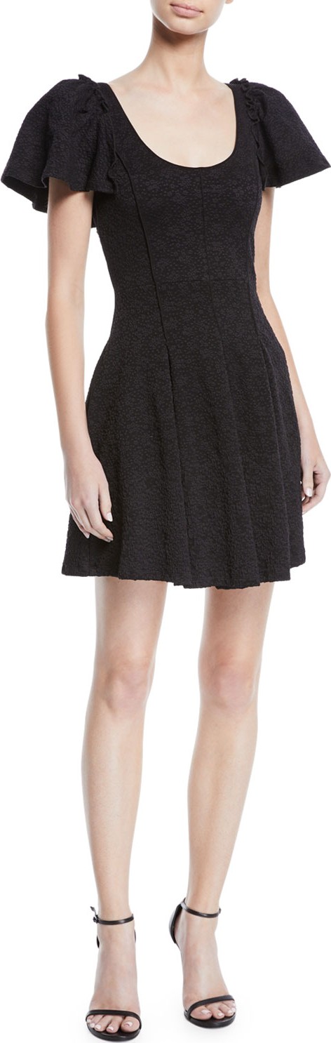 Opening Ceremony Floral Jacquard Flutter-Sleeve Fit-and-Flare Mini Dress Opening Ceremony Floral Jacquard Flutter-Sleeve Fit-and-Flare Mini Dress