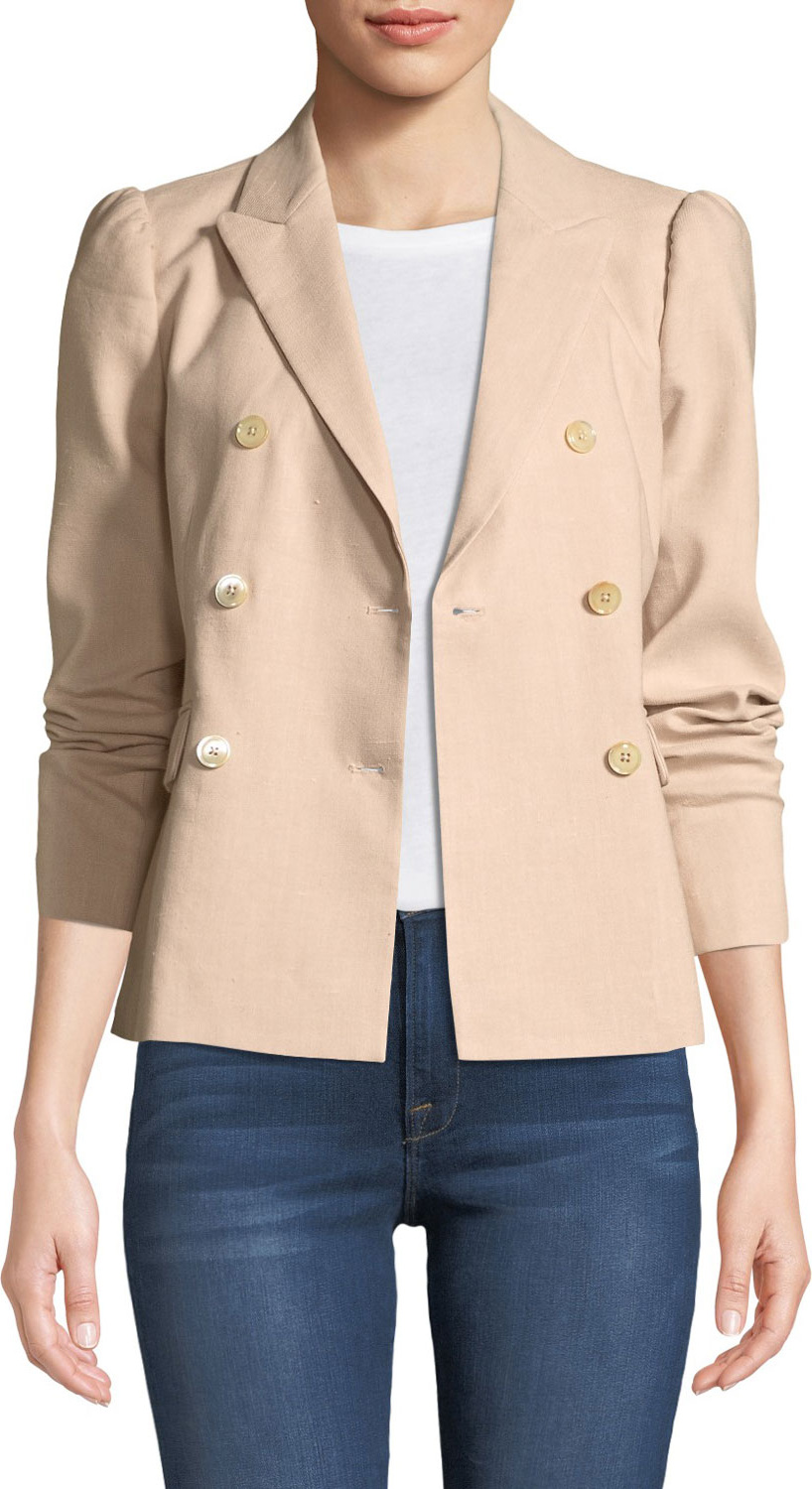 Rebecca Taylor Stretch-Linen Double-Breasted Jacket