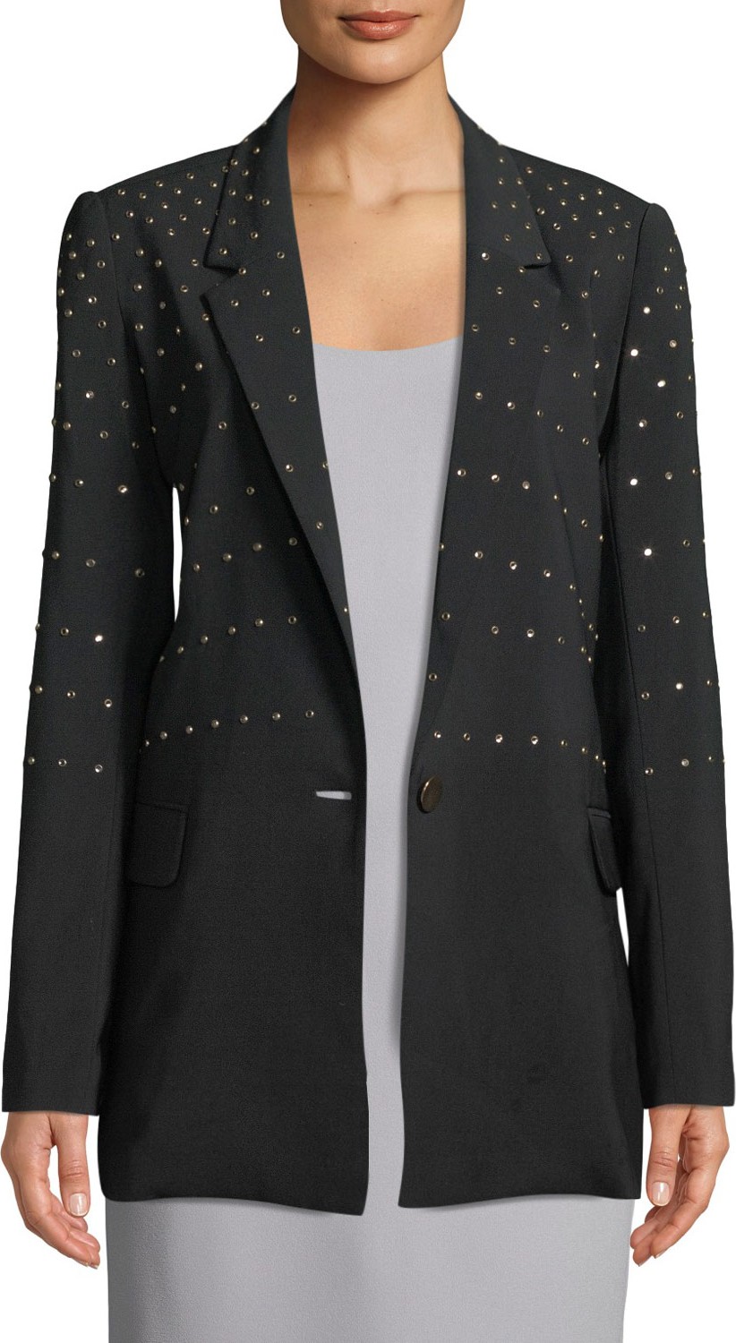 Badgley Mischka Studded Single-Button Blazer