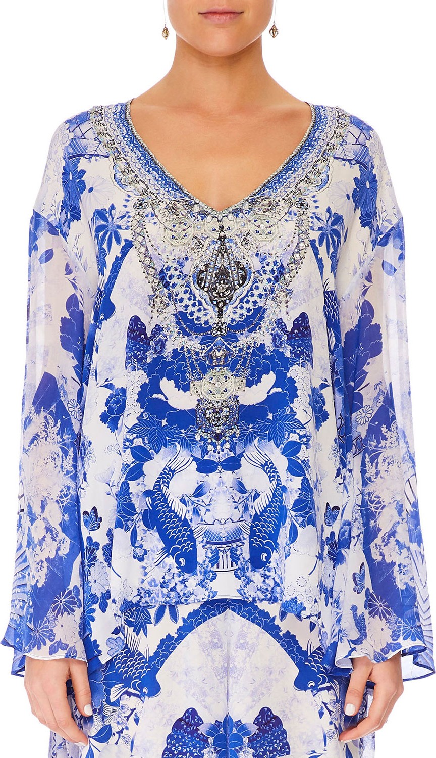 Camilla Embellished Silk V-Neck A-Line Blouse
