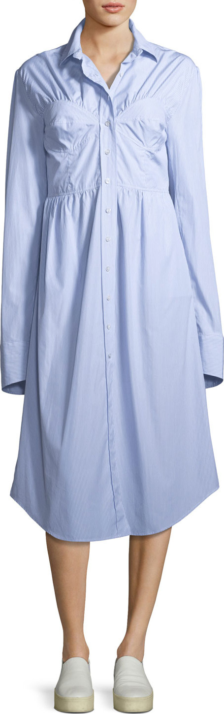 Alexa Chung Seamed Button-Down Striped Poplin Shirtdress