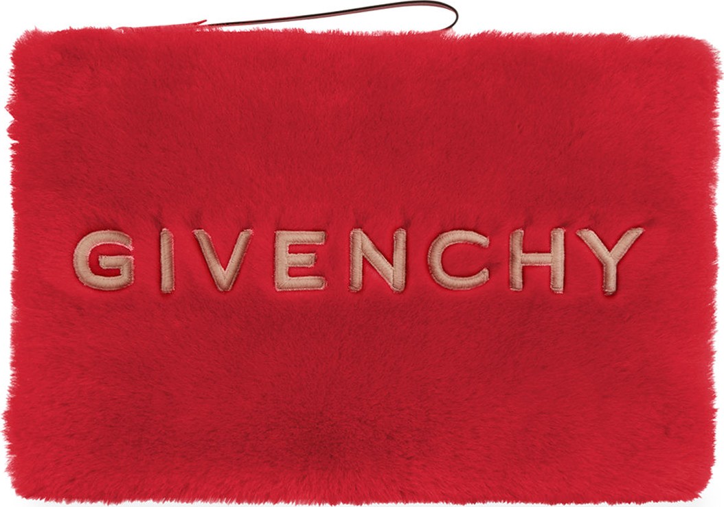 Givenchy GV3 Large Faux-Fur Pouch Wristlet Clutch Bag