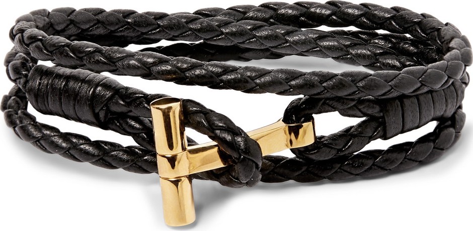 TOM FORD Woven Leather and Gold-Tone Wrap Bracelet
