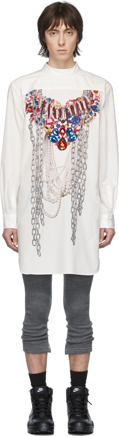 Comme Des Garçons Homme Plus White A-Pattern Pearl Bead Embroidery Shirt