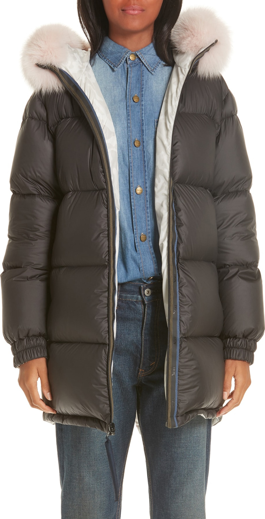 Mr&Mrs Italy Mr & Mrs Italy Genuine Fox Fur Trim Down Fill Puffer Coat