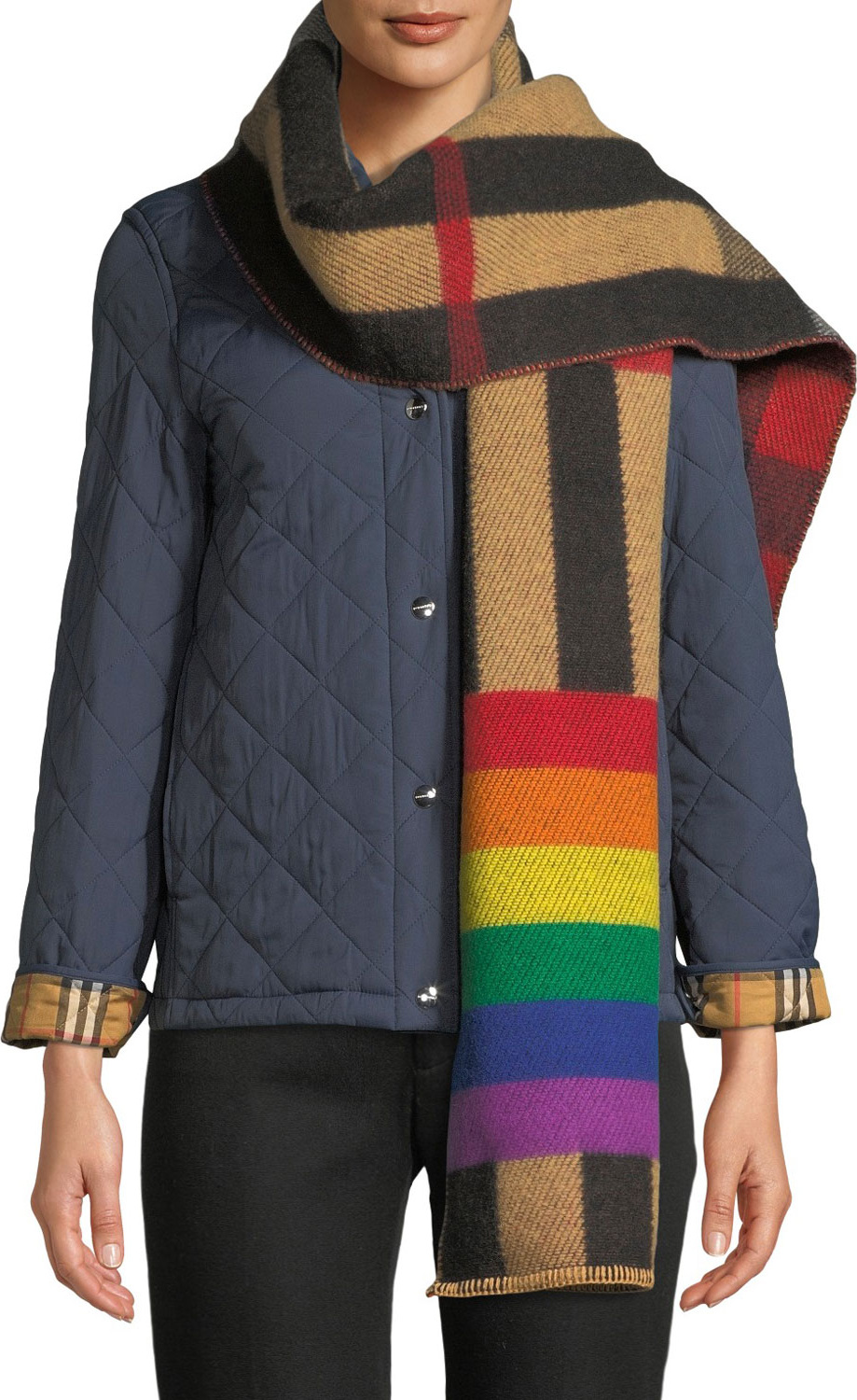 Burberry London England Rainbow Reversible Mega Check Cashmere Scarf