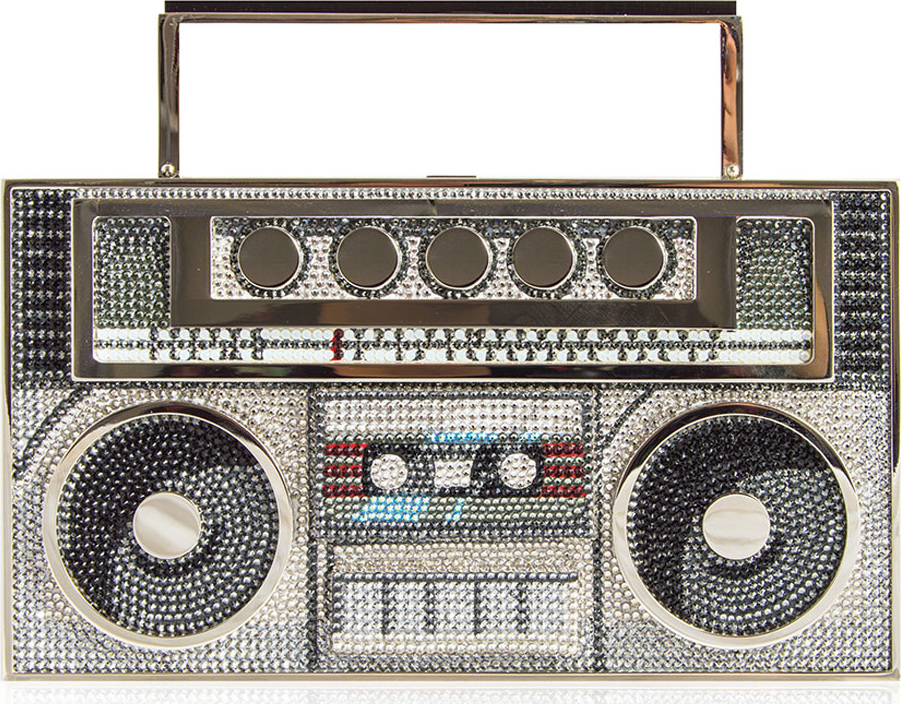 Judith Leiber Boom Box Crystal Clutch Bag - Silvertone Hardware